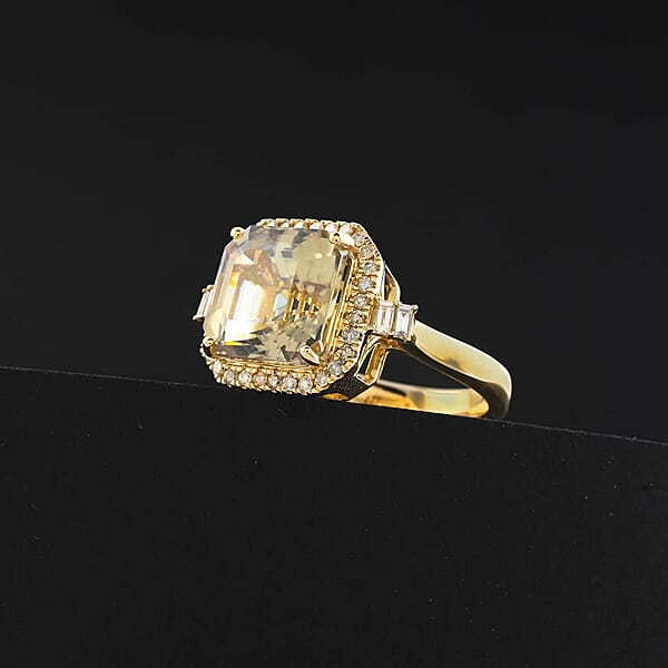 Certified & Appraised Luxoro AAA Turkizite And G-H I2 Diamond 5.96 Ctw Halo Ring In 10K Yellow Gold 5.26 Grams