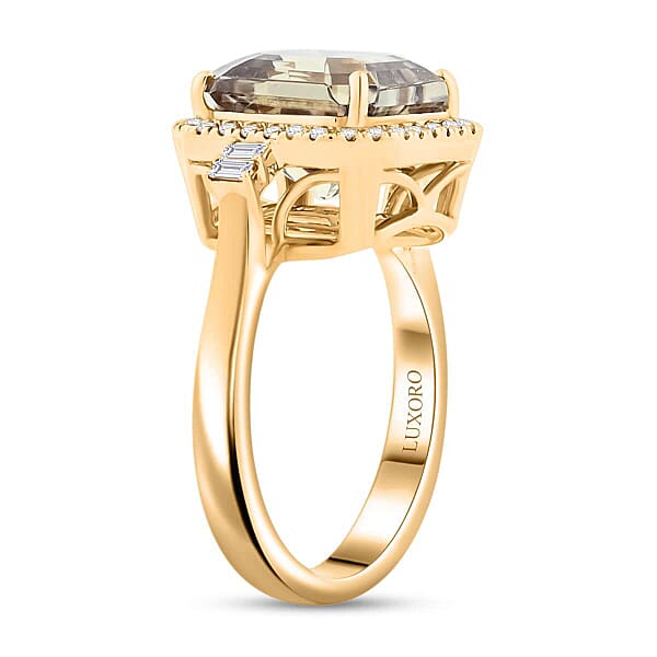 Certified & Appraised Luxoro AAA Turkizite And G-H I2 Diamond 5.96 Ctw Halo Ring In 10K Yellow Gold 5.26 Grams