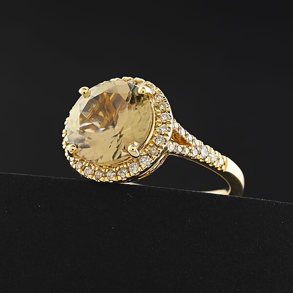 Certified & Appraised Luxoro AAA Turkizite And G-H I2 Diamond 5.00 Ctw Ring In 14K Yellow Gold 4.10 Grams