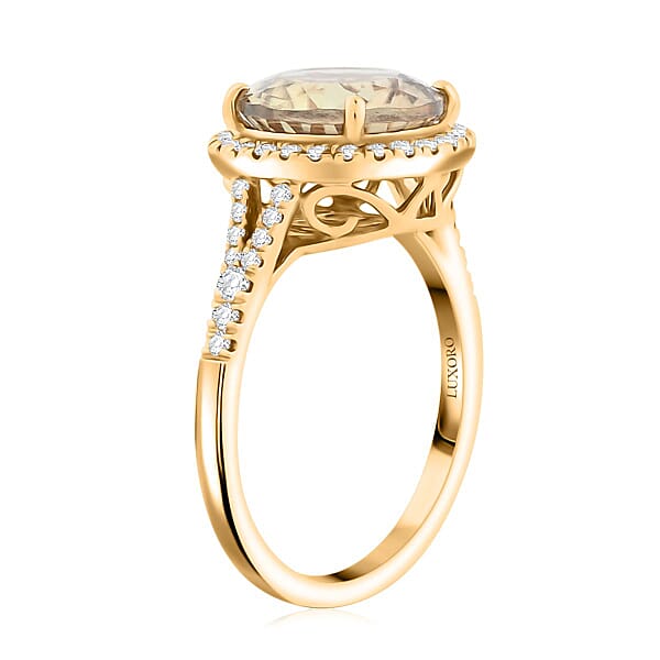 Certified & Appraised Luxoro AAA Turkizite And G-H I2 Diamond 5.00 Ctw Ring In 14K Yellow Gold 4.10 Grams