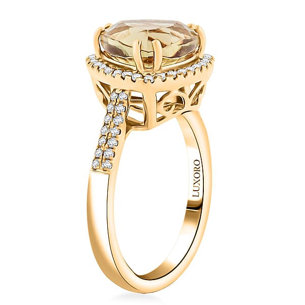 Certified & Appraised Luxoro AAA Turkizite And G-H I2 Diamond 4.50 Ctw Ring In 10K Yellow Gold