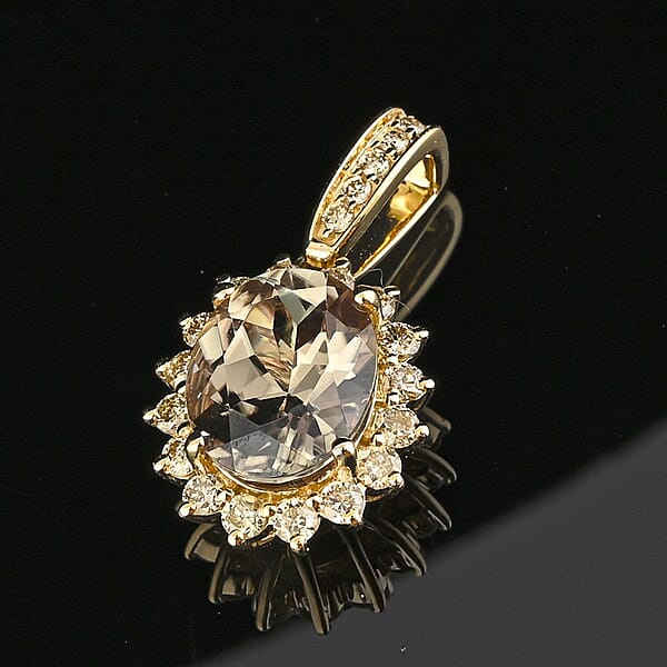 Certified & Appraised Luxoro AAA Turkizite And G-H I2 Diamond 2.45 Ctw Pendant Necklace In 10K Yellow Gold 20 Inches