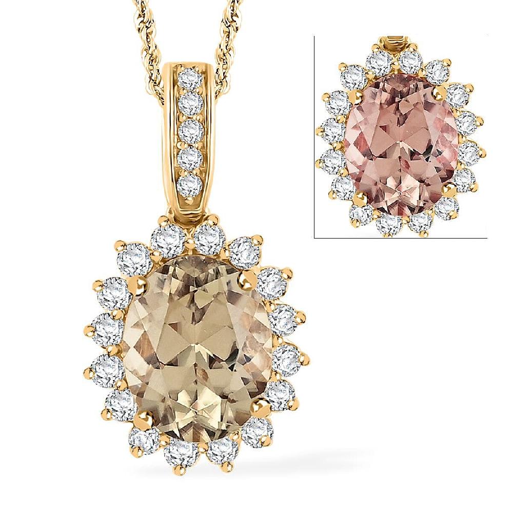 Certified & Appraised Luxoro AAA Turkizite and G-H I2 Diamond 2.45 ctw Pendant Necklace in 10K Yellow Gold 20 Inches
