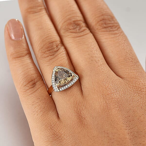 Certified & Appraised Luxoro AAA Turkizite And G-H I2 Diamond 4.16 Ctw Ring In 14K Yellow Gold 4.32 Grams (Del. In 10-15 Days)