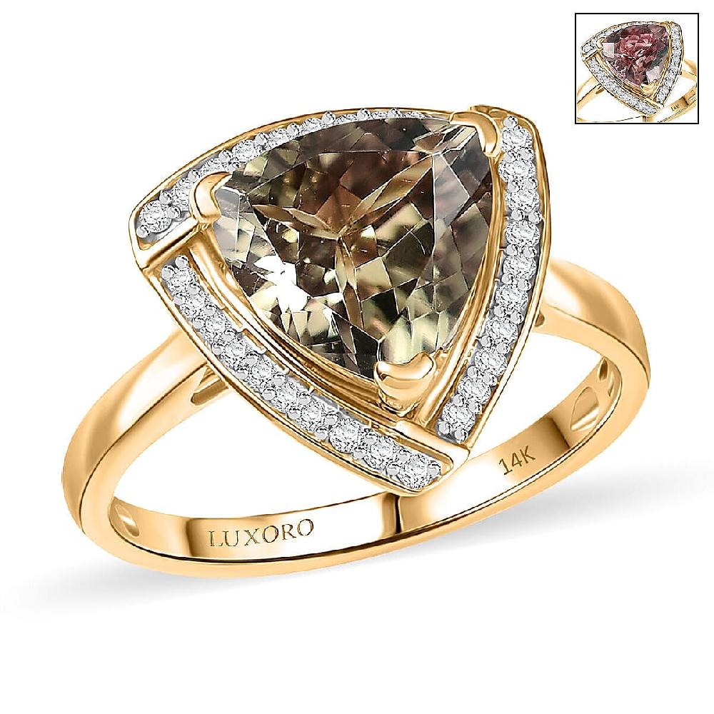 Certified & Appraised Luxoro AAA Turkizite and G-H I2 Diamond 4.16 ctw Ring in 14K Yellow Gold 4.32 Grams (Del. in 10-15 Days)