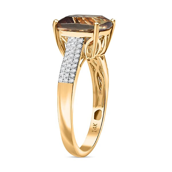 Certified & Appraised Luxoro AAA Turkizite And G-H I2 Diamond 6.04 Ctw Ring In 14K Yellow Gold 4.48 Grams (Del. In 10-15 Days)