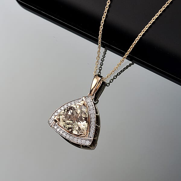 Certified & Appraised Luxoro AAA Turkizite And G-H I2 Diamond 4.21 Ctw Pendant Necklace In 14K Yellow Gold 20 Inches (Del. In 10-15 Days)
