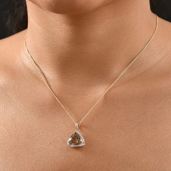 Certified & Appraised Luxoro AAA Turkizite And G-H I2 Diamond 4.21 Ctw Pendant Necklace In 14K Yellow Gold 20 Inches (Del. In 10-15 Days)