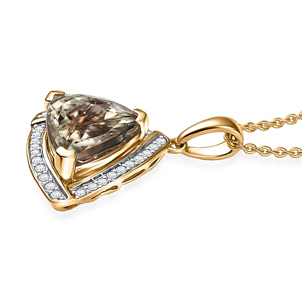 Certified & Appraised Luxoro AAA Turkizite And G-H I2 Diamond 4.21 Ctw Pendant Necklace In 14K Yellow Gold 20 Inches (Del. In 10-15 Days)