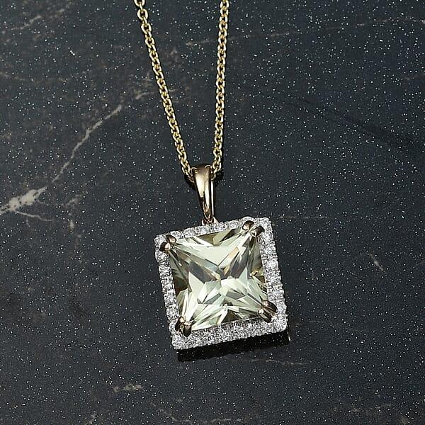 Certified & Appraised Luxoro AAA Turkizite And G-H I2 Diamond 4.88 Ctw Pendant Necklace In 14K Yellow Gold 20 Inches