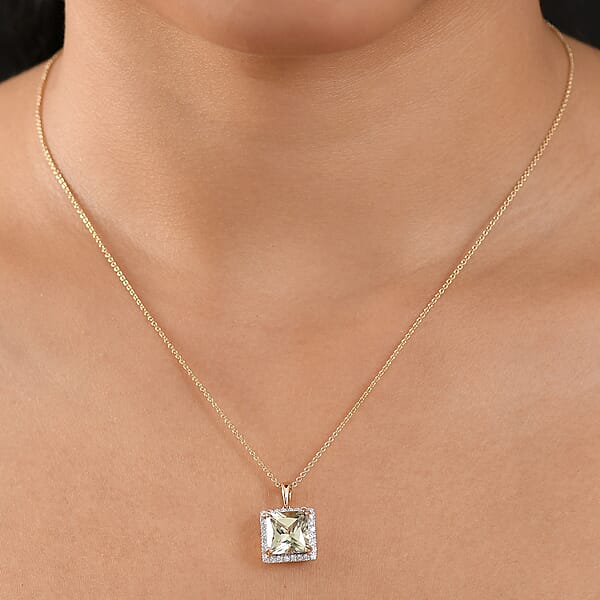 Certified & Appraised Luxoro AAA Turkizite And G-H I2 Diamond 4.88 Ctw Pendant Necklace In 14K Yellow Gold 20 Inches
