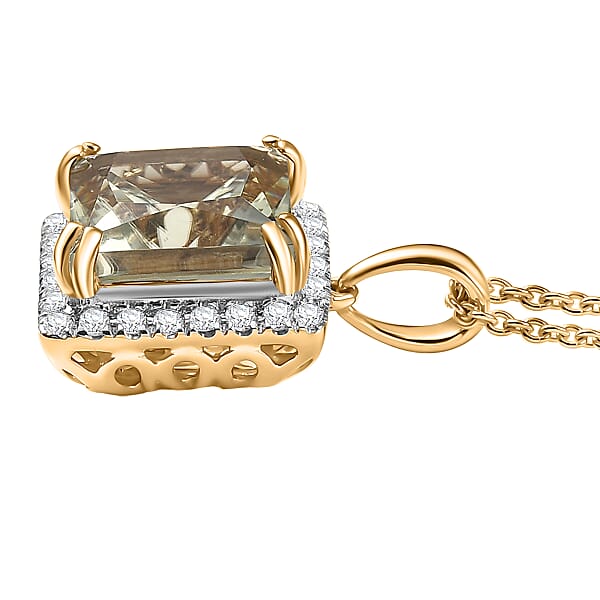 Certified & Appraised Luxoro AAA Turkizite And G-H I2 Diamond 4.88 Ctw Pendant Necklace In 14K Yellow Gold 20 Inches