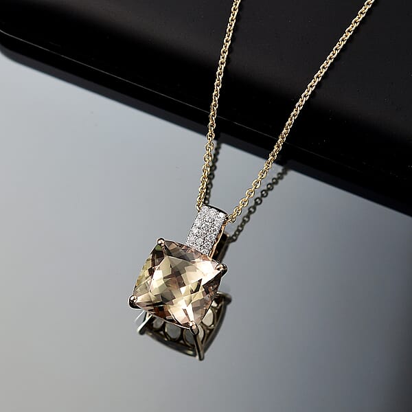 Certified & Appraised Luxoro AAA Turkizite And G-H I2 Diamond 5.85 Ctw Pendant Necklace In 14K Yellow Gold 20 Inches (Del. In 10-15 Days)