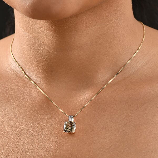 Certified & Appraised Luxoro AAA Turkizite And G-H I2 Diamond 5.85 Ctw Pendant Necklace In 14K Yellow Gold 20 Inches (Del. In 10-15 Days)