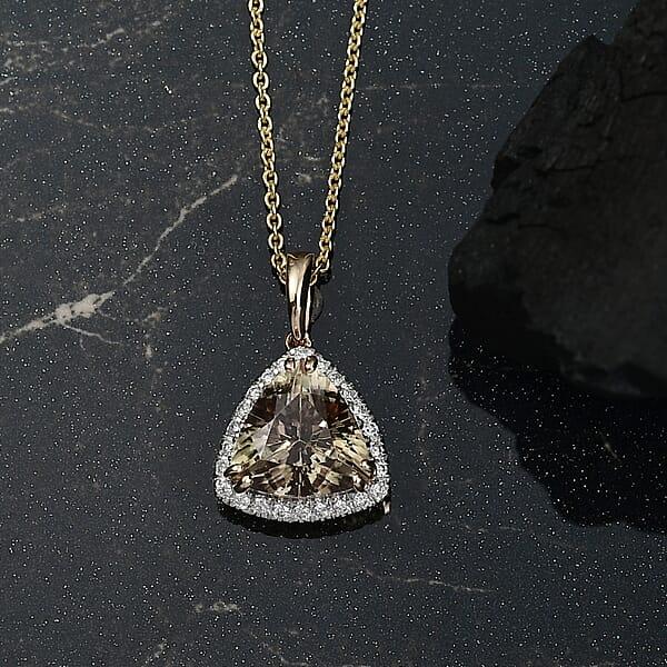 Certified & Appraised Luxoro AAA Turkizite And G-H I2 Diamond 3.35 Ctw Pendant Necklace In 14K Yellow Gold 20 Inches