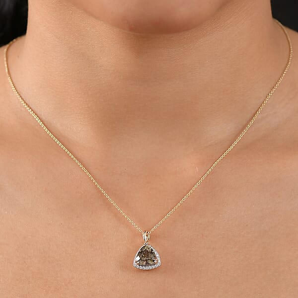 Certified & Appraised Luxoro AAA Turkizite And G-H I2 Diamond 3.35 Ctw Pendant Necklace In 14K Yellow Gold 20 Inches