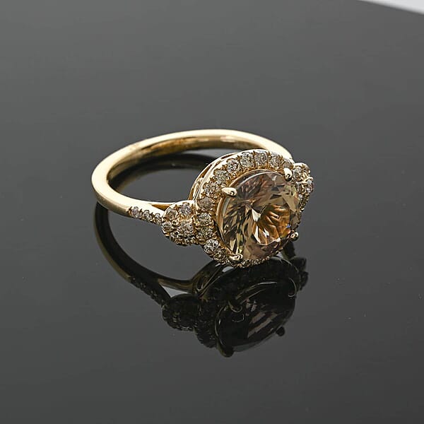 Certified & Appraised Luxoro AAA Turkizite And G-H I2 Diamond 4.00 Ctw Ring In 14K Yellow Gold 4.15 Grams
