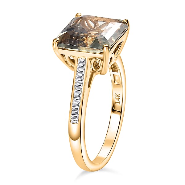 Certified & Appraised Luxoro AAA Turkizite And G-H I2 Diamond Ring In 14K Yellow Gold 5.25 Ctw (Del. In 10-15 Days)