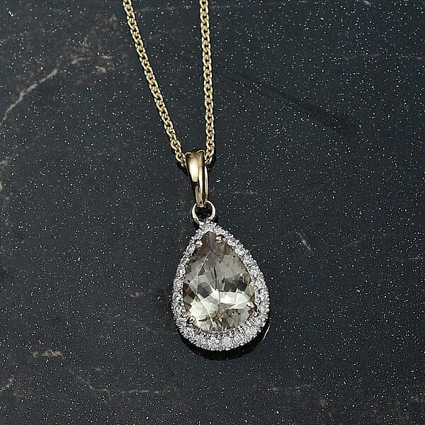 Certified & Appraised Luxoro AAA Turkizite And G-H I2 Diamond 2.57 Ctw Pendant Necklace In 14K Yellow Gold 20 Inches