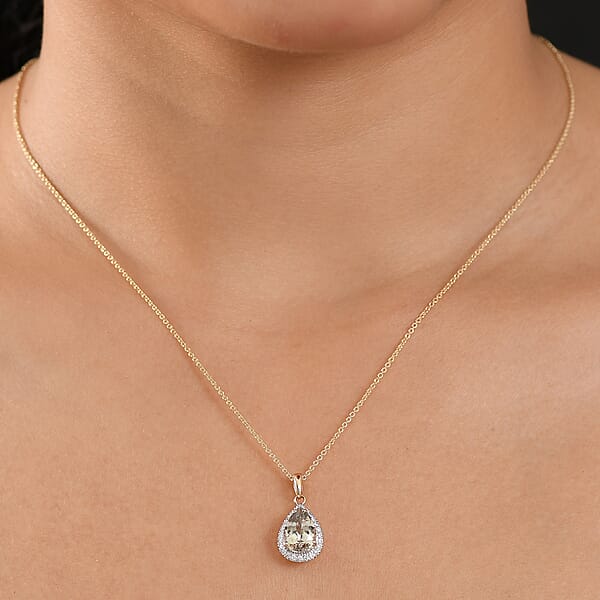 Certified & Appraised Luxoro AAA Turkizite And G-H I2 Diamond 2.57 Ctw Pendant Necklace In 14K Yellow Gold 20 Inches