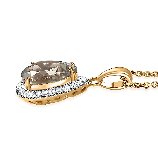 Certified & Appraised Luxoro AAA Turkizite And G-H I2 Diamond 2.57 Ctw Pendant Necklace In 14K Yellow Gold 20 Inches