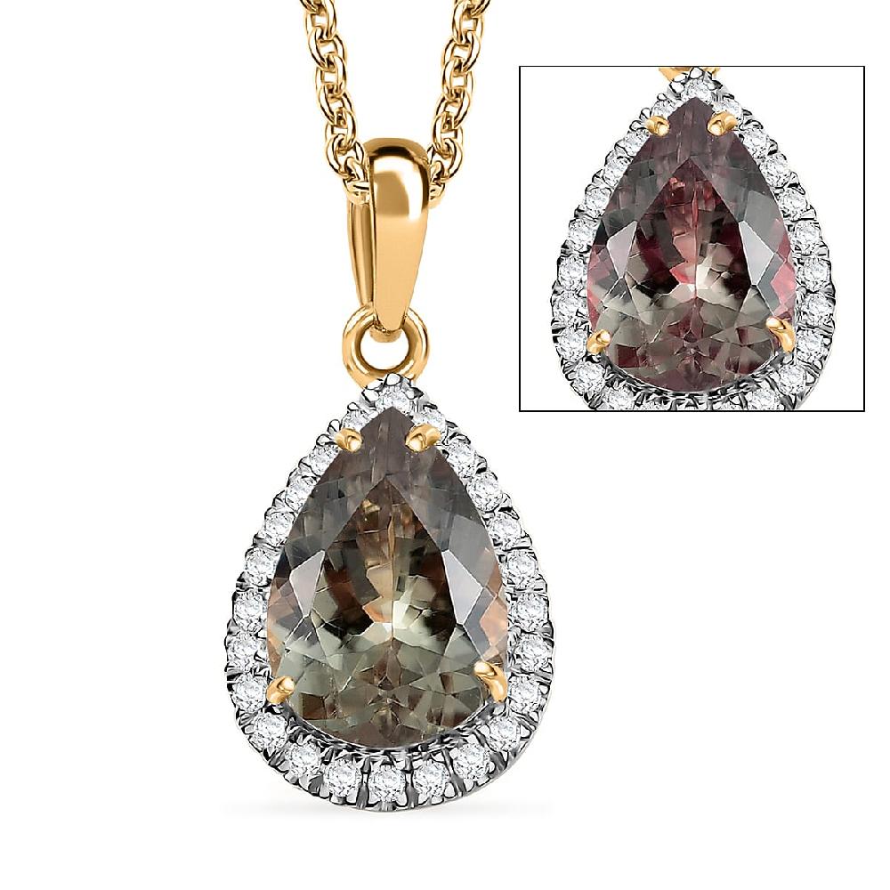Certified & Appraised Luxoro AAA Turkizite and G-H I2 Diamond 2.57 ctw Pendant Necklace in 14K Yellow Gold 20 Inches