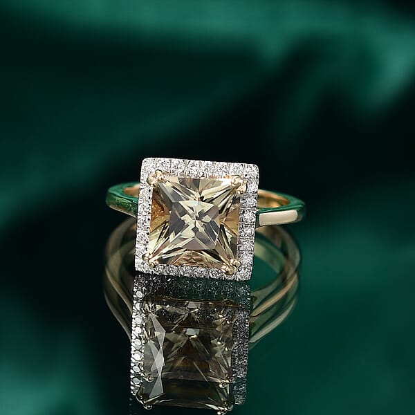 Certified & Appraised Luxoro AAA Turkizite And G-H I2 Diamond 4.90 Ctw Ring In 14K Yellow Gold