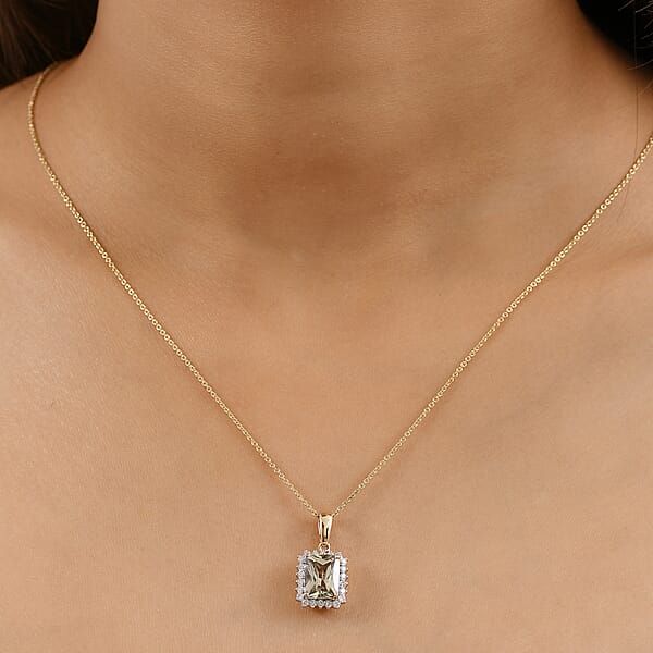 Certified & Appraised Luxoro AAA Turkizite And G-H I2 Diamond 3.15 Ctw Pendant Necklace In 14K Yellow Gold 20 Inches (Del. In 10-15 Days)