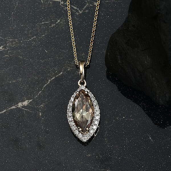Certified & Appraised Luxoro AAA Turkizite And G-H I2 Diamond 2.57 Ctw Pendant Necklace In 14K Yellow Gold 20 Inches
