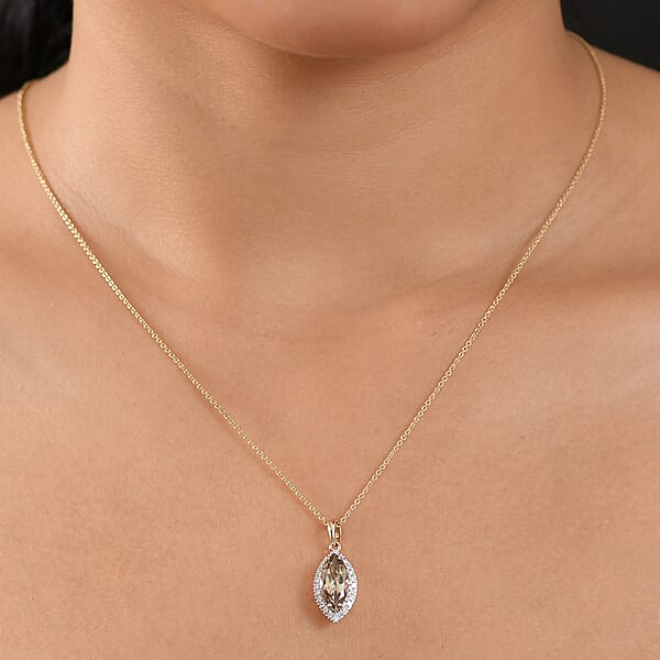 Certified & Appraised Luxoro AAA Turkizite And G-H I2 Diamond 2.57 Ctw Pendant Necklace In 14K Yellow Gold 20 Inches