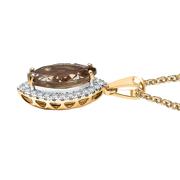 Certified & Appraised Luxoro AAA Turkizite And G-H I2 Diamond 2.57 Ctw Pendant Necklace In 14K Yellow Gold 20 Inches
