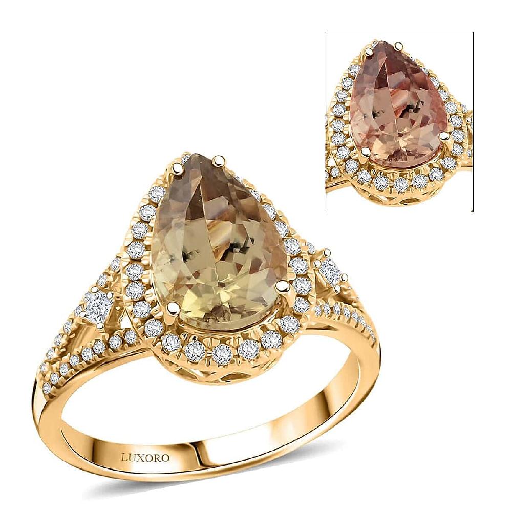 Certified & Appraised Luxoro AAA Turkizite and G-H I2 Diamond 4.15 ctw Ring in 14K Yellow Gold 4.65 Grams