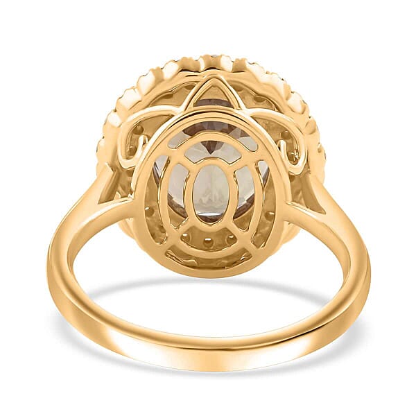 Certified & Appraised Luxoro AAA Turkizite And I2 Diamond 5.05 Ctw Double Halo Ring In 14K Yellow Gold 4.90 Grams (Del. In 10-15 Days)