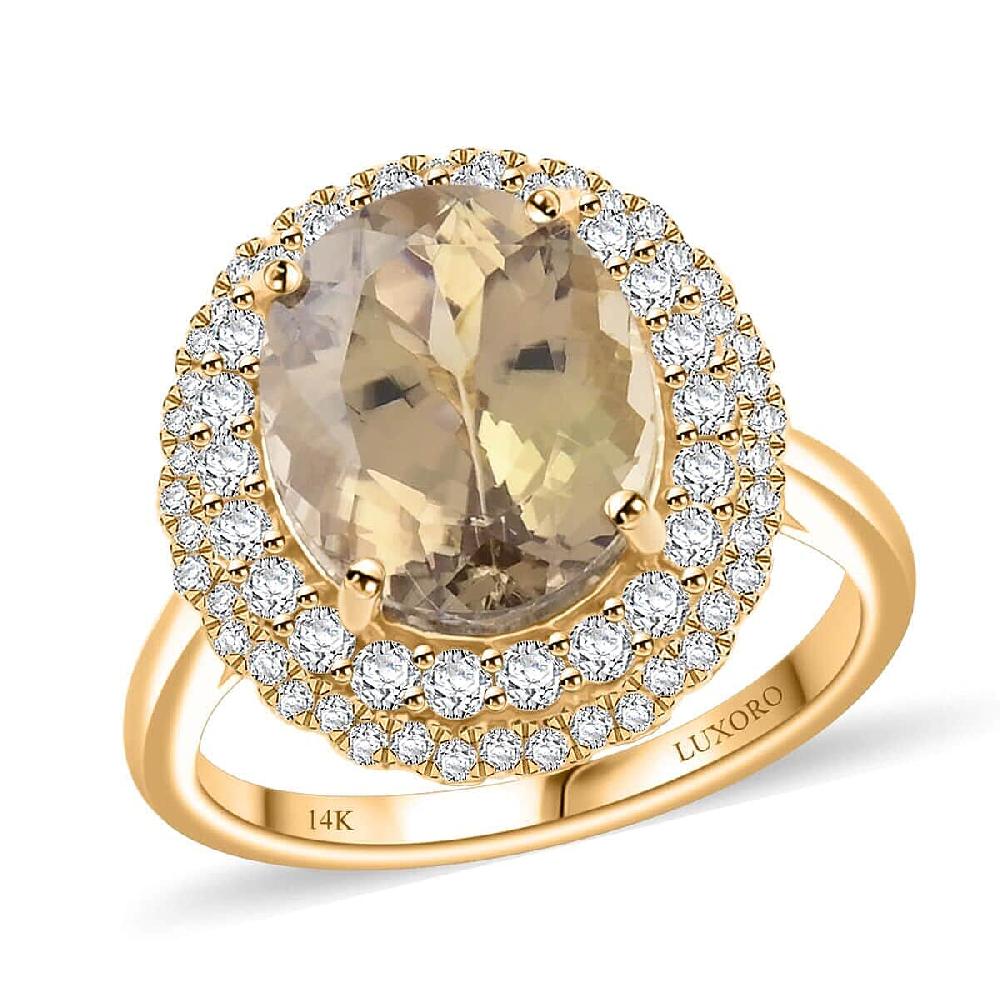 Certified & Appraised Luxoro AAA Turkizite and I2 Diamond 5.05 ctw Double Halo Ring in 14K Yellow Gold 4.90 Grams (Del. in 10-15 Days)