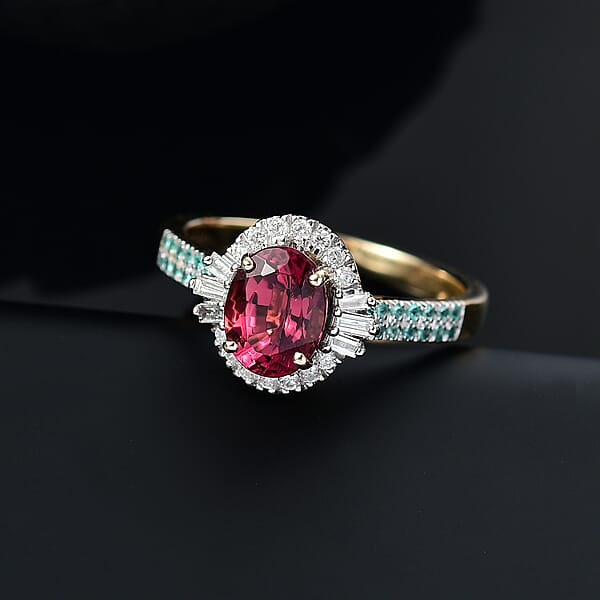 Certified & Appraised Luxoro AAAA Ouro Fino Rubellite Paraiba Tourmaline And I2 Diamond 2.30 Ctw Ring In 10K Yellow Gold