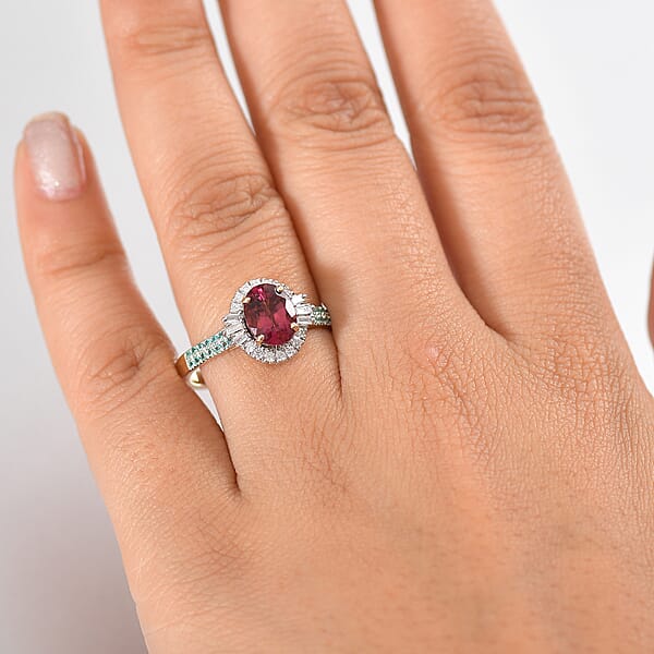 Certified & Appraised Luxoro AAAA Ouro Fino Rubellite Paraiba Tourmaline And I2 Diamond 2.30 Ctw Ring In 10K Yellow Gold