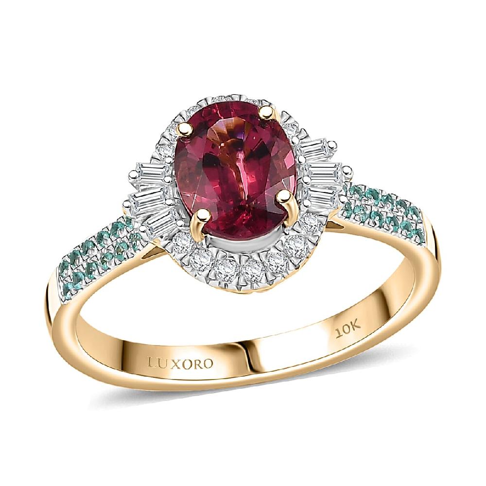 Certified & Appraised Luxoro AAAA Ouro Fino Rubellite Paraiba Tourmaline and I2 Diamond 2.30 ctw Ring in 10K Yellow Gold