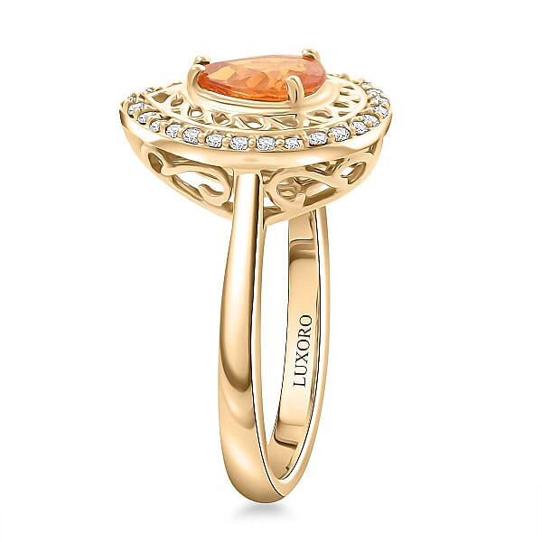 Certified & Appraised Luxoro AAAA Outomongu Spessartite And G-H I2 Diamond 1.60 Ctw Ring In 10K Yellow Gold 4.09 Grams