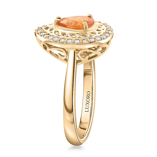 Certified & Appraised Luxoro AAAA Outomongu Spessartite And G-H I2 Diamond 1.60 Ctw Ring In 10K Yellow Gold 4.09 Grams