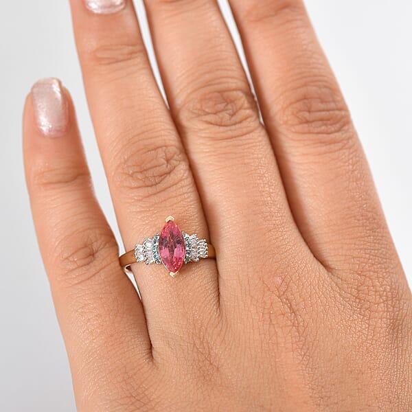 Certified & Appraised Luxoro AAAA Padparadscha Sapphire Paraiba Tourmaline And G-H I2 Diamond 2.00 Ctw Ring In 14K Yellow Gold