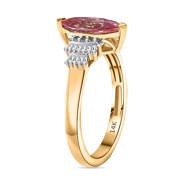 Certified & Appraised Luxoro AAAA Padparadscha Sapphire Paraiba Tourmaline And G-H I2 Diamond 2.00 Ctw Ring In 14K Yellow Gold