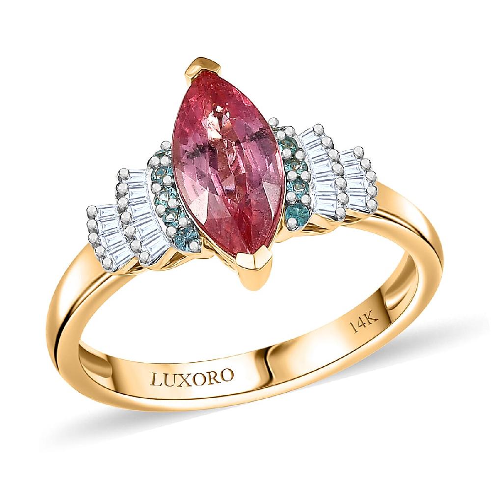 Certified & Appraised Luxoro AAAA Padparadscha Sapphire Paraiba Tourmaline and G-H I2 Diamond 2.00 ctw Ring in 14K Yellow Gold