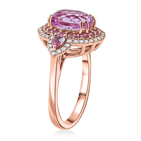 Certified & Appraised Luxoro AAAA Patroke Kunzite Pink Sapphire And G-H I2 Diamond 4.75 Ctw Ring In 14K Rose Gold 5.10 Grams