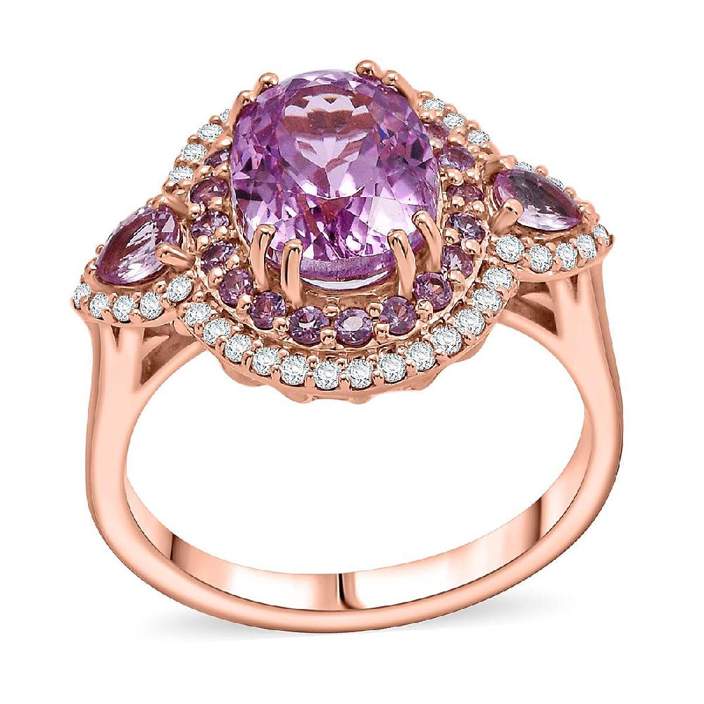 Certified & Appraised Luxoro AAAA Patroke Kunzite Pink Sapphire and G-H I2 Diamond 4.75 ctw Ring in 14K Rose Gold 5.10 Grams
