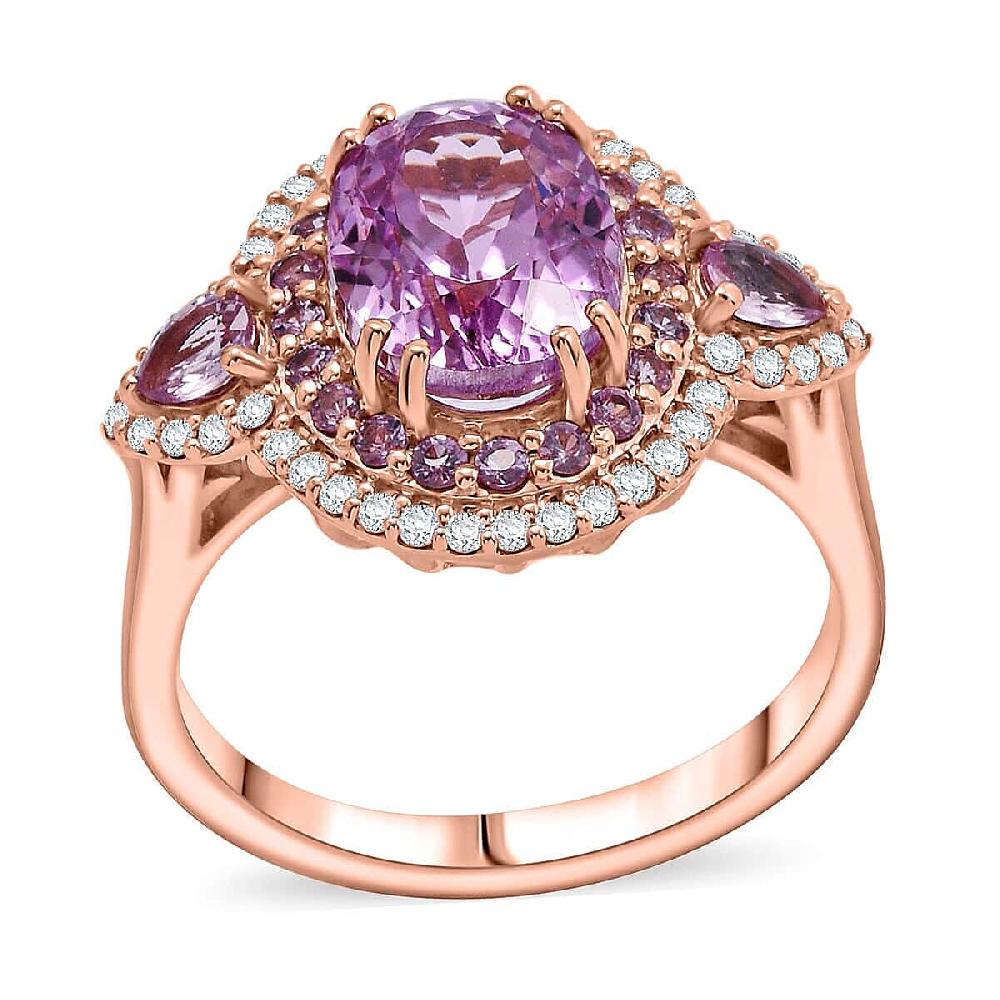Certified & Appraised Luxoro AAAA Patroke Kunzite Pink Sapphire and G-H I2 Diamond 4.75 ctw Ring in 14K Rose Gold 5.10 Grams
