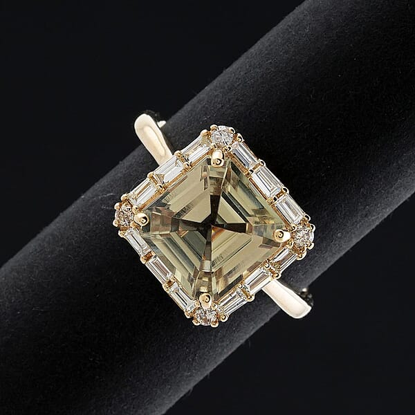 Certified & Appraised Luxoro Asscher Cut AAA Turkizite And G-H I2 Diamond 4.50 Ctw Ring In 10K Yellow Gold