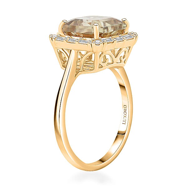 Certified & Appraised Luxoro Asscher Cut AAA Turkizite And G-H I2 Diamond 4.50 Ctw Ring In 10K Yellow Gold