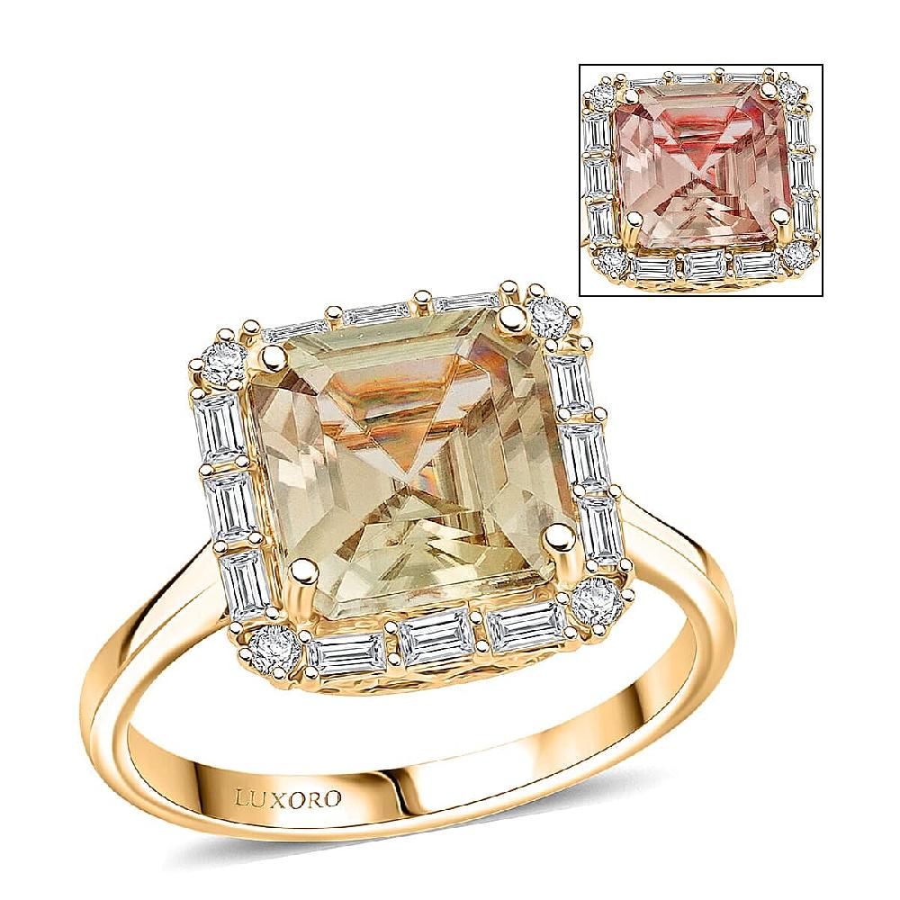 Certified & Appraised Luxoro Asscher Cut AAA Turkizite and G-H I2 Diamond 4.50 ctw Ring in 10K Yellow Gold