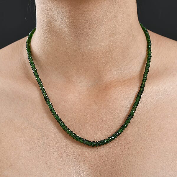 Certified & Appraised Luxoro Premium Chrome Diopside Beaded Graduated 110.00 Ctw Necklace 18-20 Inches In 10K Yellow Gold