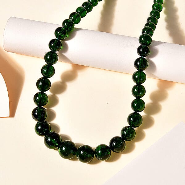 Certified & Appraised Luxoro Premium Chrome Diopside 245.55 Ctw Beaded Graduated Necklace In 14K Yellow Gold 18-20 Inches